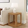 Plank+Beam Modern Rounded Square Side Table with Shelf, Solid Wood End Table for Living Room, 20in, Pecan