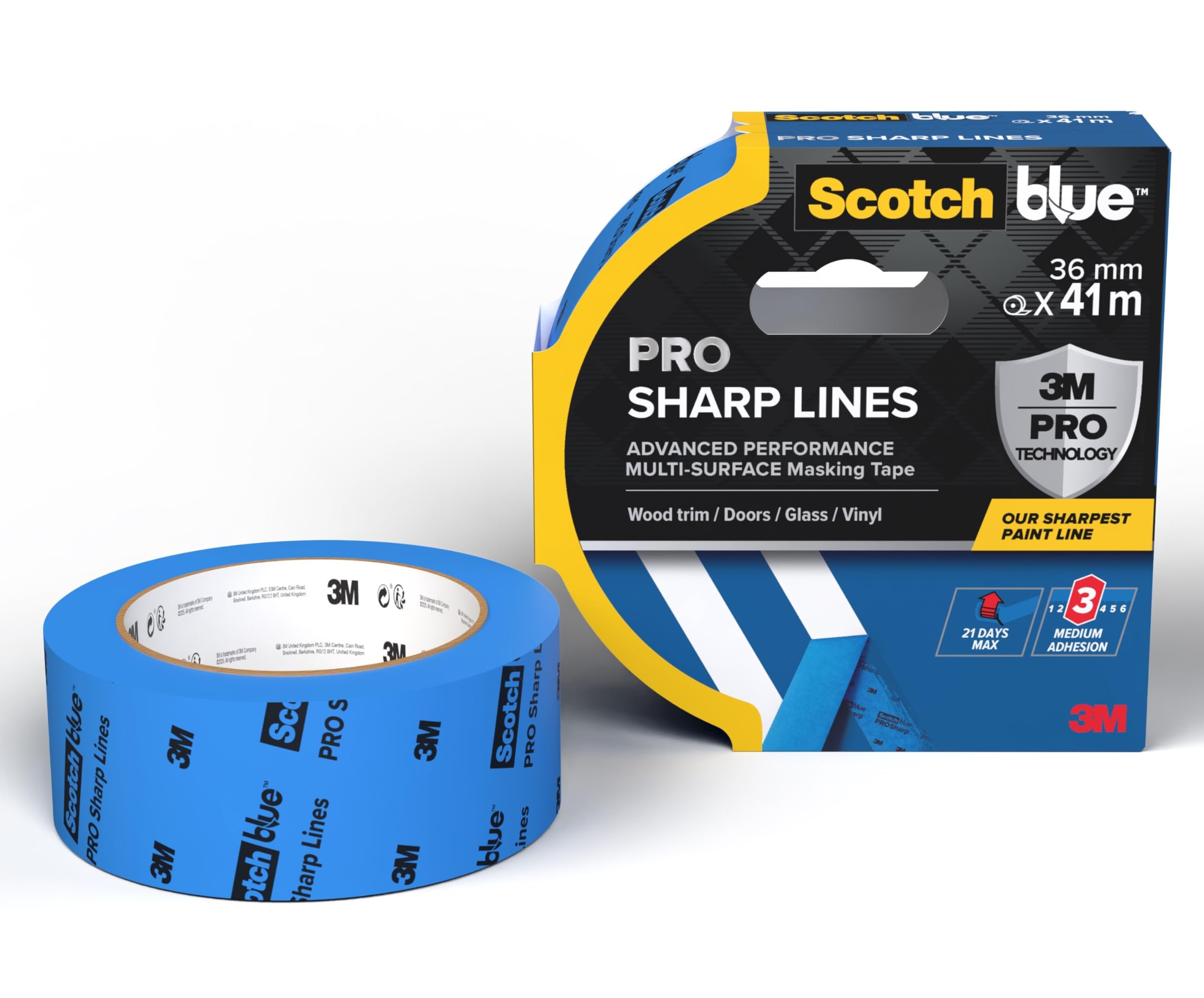ScotchBlue PRO Sharp Lines Advanced Masking Tape, 36 mm x 41 m - Scotch Adhesive Blue Painters Tape For Super-Sharp Paint Lines, Indoor & Outdoor, with 3M Advanced Technology, 100% PEFC