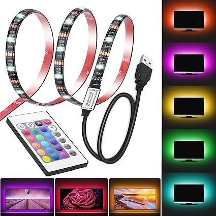 LED-TV-Hintergrundbeleuchtung, USB Schrägbeleuchtung, 16 Farben und 4 Dynamik-Modi, für 76,2 cm bis 152,4 cm große Fernseher