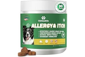 Vetriuntrix Dog Allergy Chews, Dog Itch Relief Chews for Paw Licking Itchy Skin Seasonal Allergies, Probiotics with Omega-3 Turmeric Astragalus for Large Dogs Coat Immune Supplement-90ct