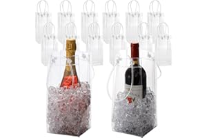 Frcctre 12 Pack Ice Wine Bag, Portable Collapsible PVC Wine Pouch Cooler Bags with Handle, Clear Wine Bottles Bag for Champagne Cold Beer White Wine Chilled Beverages