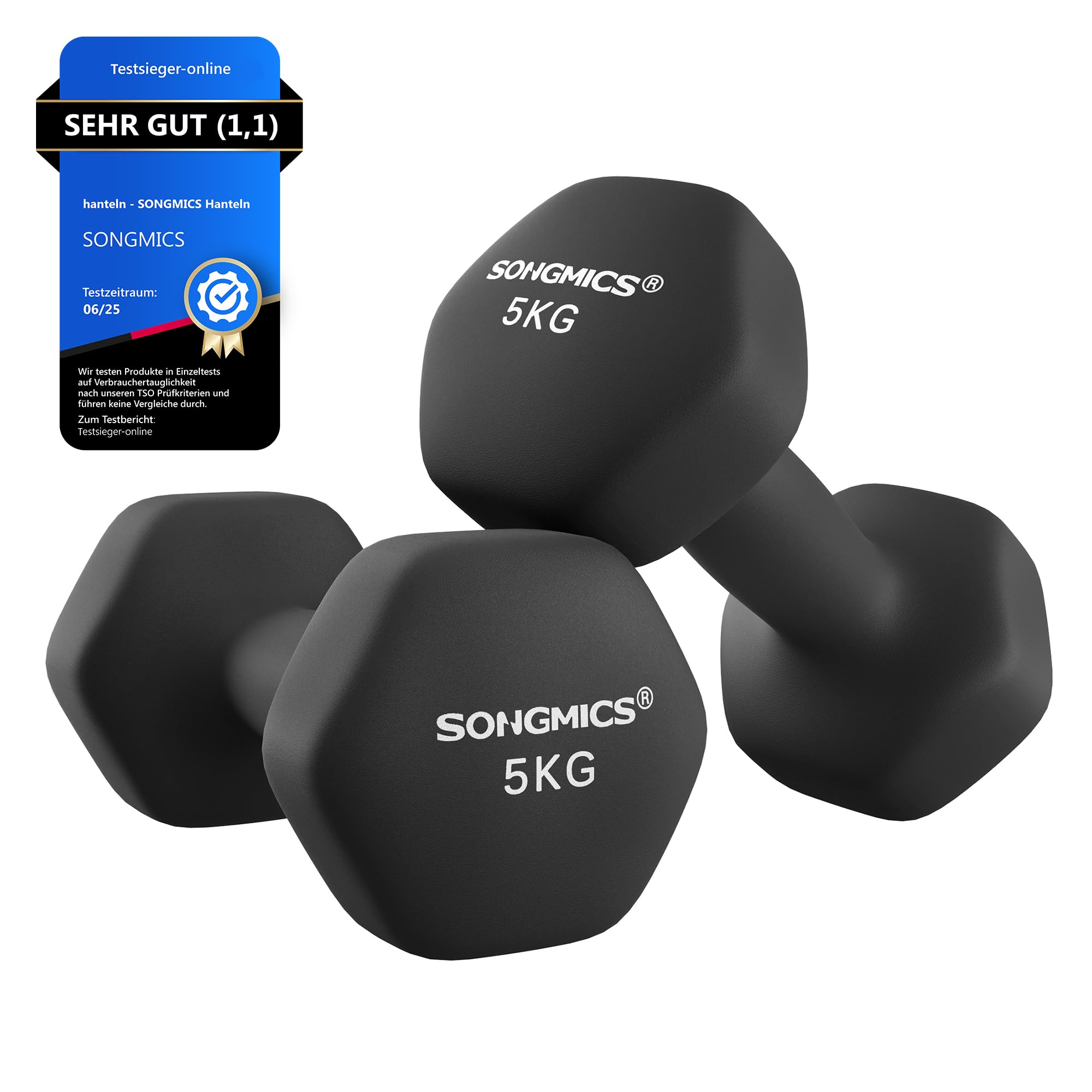 SONGMICS Hanteln, 2 x 5 kg, Hexagon Kurzhanteln, Neopren-Beschichtung