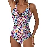 Aleumdr Tummy Control One Piece Bathing Suit for Women V Neck Tie Front Cutout Swimsuit High Cut Slimming Swimwear