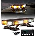 LUMENIX 72 LED Rooftop Emergency Strobe Light Bar w/Control Panel Magnetic Base Warning Flashing Beacon Caution Traffic Lightbar for Construction Vehicles Trucks Postal Mail Snowplow - White Amber