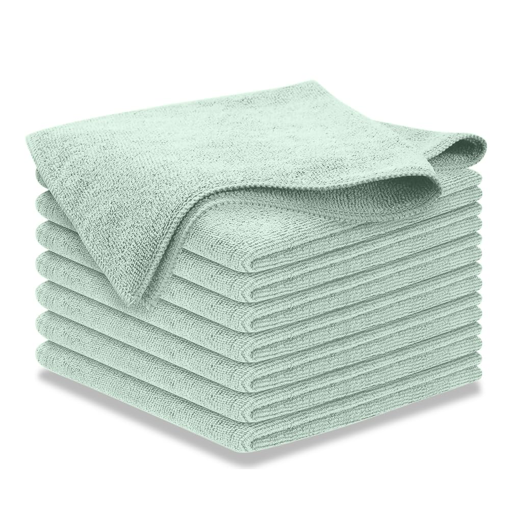 Photo 1 of USANOOKS Microfiber Cleaning Cloth - Sea Green - 8Pcs (12.5x12.5 inch) High Performance - 1200 Washes, Ultra Absorbent Car Towel Traps Grime & Liquid for Streak-Free Mirror Shine - car Washing Cloth