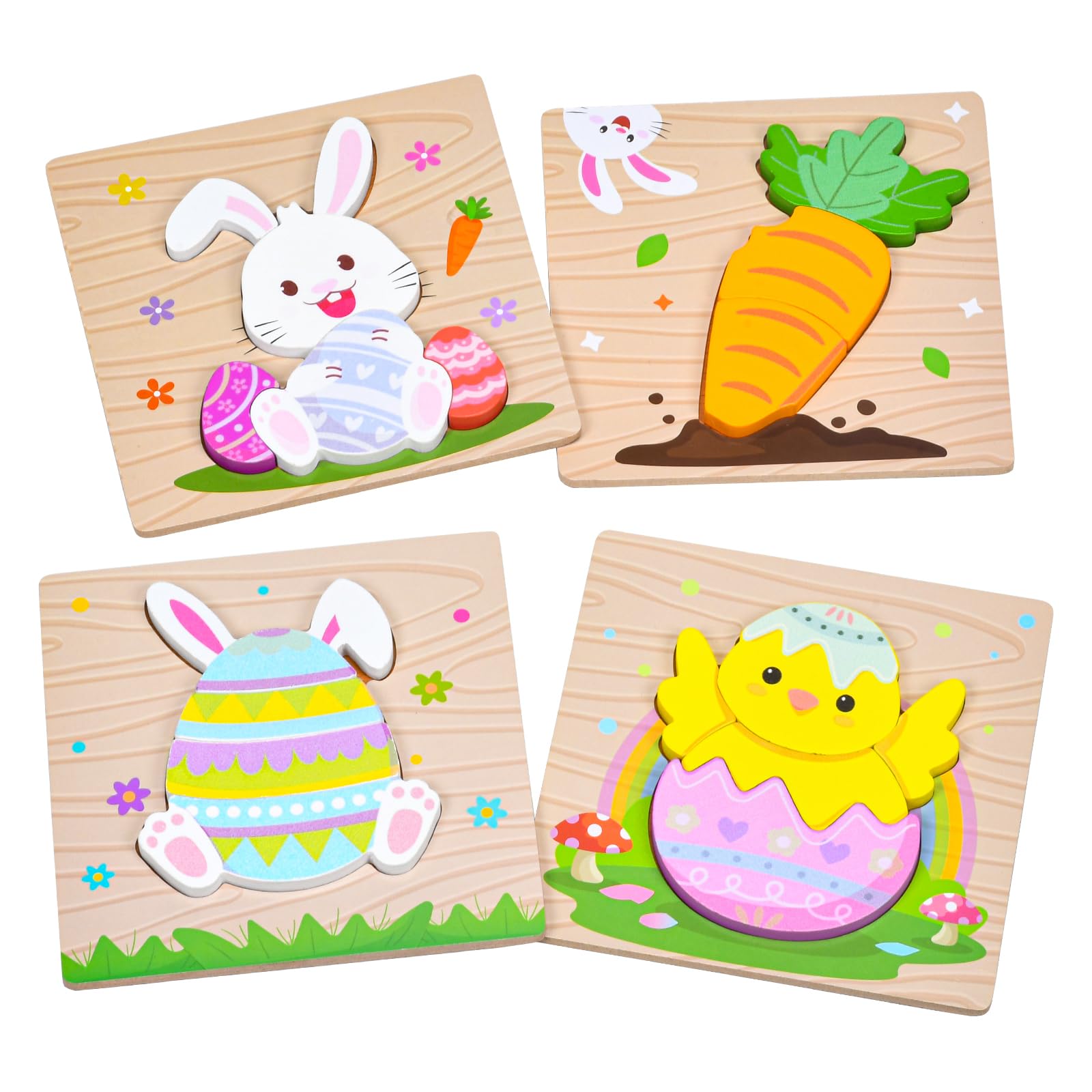 4 Pack Easter Wooden Puzzles for Kids Toddler Easter Basket Stuffers Toys Gifts Party Favor Boys Girls Classroom Exchange Toys