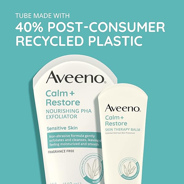 AVEENO CALM + RESTORE NOURISHING PHA FACIAL EXFOLIATOR DAILY FOR SENSITIVE SKIN, FRAGRANCE-FREE & NON-ABRASIVE OAT FORMULA TO GENTLY EXFOLIATE & CLEANSE SKIN, HYPOALLERGENIC, 4 FL. OZ
