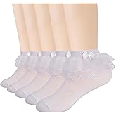 Meeshine 5 Pairs Toddler Baby Girls Frilly Ruffle Lace Bow Socks Princess Eyelet Cotton Ankle Dress Socks for 1-14T kids