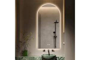 THEIAMO Arched LED Bathroom Mirror, 48"x24" Arch Framless Backlit Mirror with Lights Anti-Fog Dimmable Smart Frameless 3-Color Lighted Vanity Mirror Memory Waterproof, UL Listed, Vertical