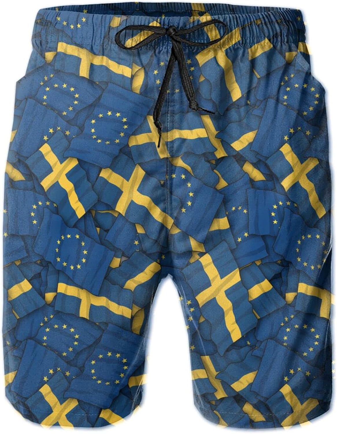 QUEMIN Swedish Flag Wave Men's Board Shorts Quick Dry Swim Trunks with