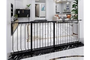 COSEND Extra Wide Baby Gate Tension Indoor Safety Gates Black Metal Large Pressure Mounted Pet Gate Walk Through Long Safety Dog Gate for The House Doorways Stairs (66.93"-71.65"/170-182CM, Black)