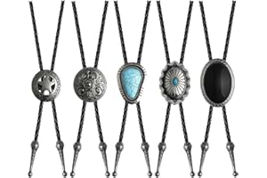 Wrlcorly 5Pcs Bolo Tie for Men Western Cowboy Leather Necktie Tiger Eye Cicada Cow Skull Eagle Star Costume Accessories