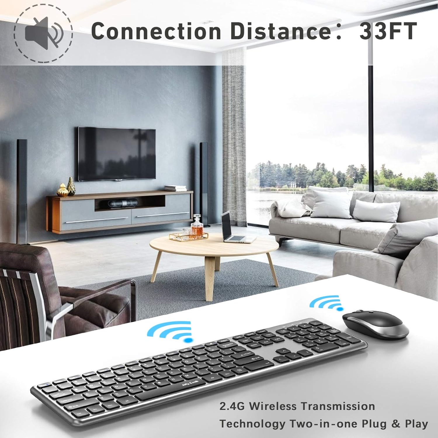 Wireless Keyboard and Mouse Combo, Jelly Comb KUT027 Wireless Keyboard and Mouse 2.4GHz Full Size Ultra-Thin Keyboard Mouse for Computer, Laptop, PC, Desktop, Windows 7, 8, 10 -Black and Sliver: Computers & Accessories