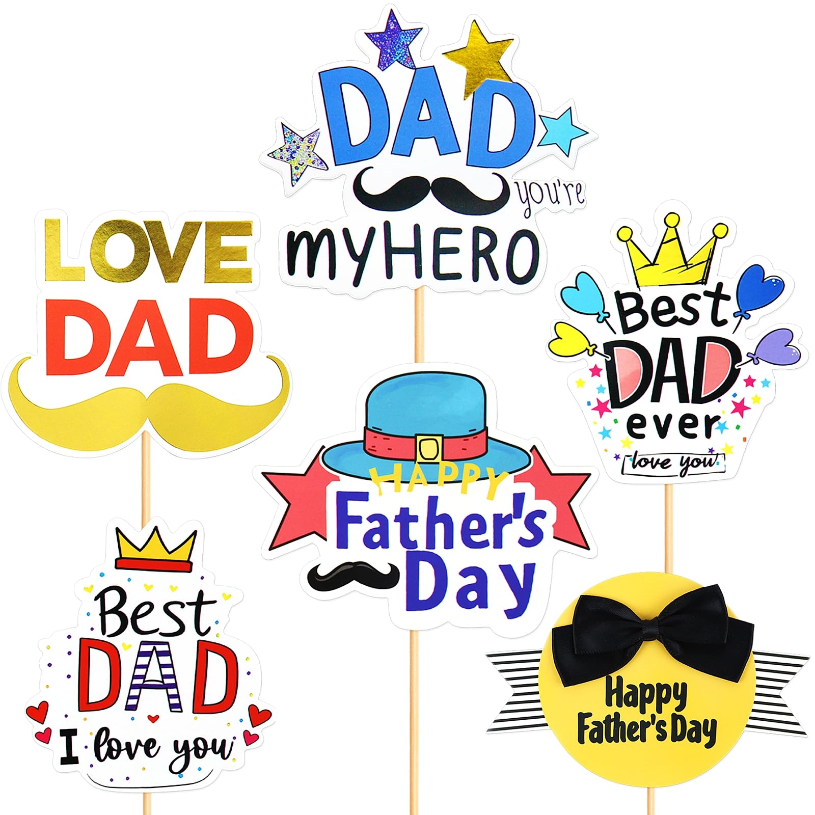 Photo 1 of 18 pcs Father's Day Cake Toppers Set Best Dad Ever Happy Father's Day Cupcake Picks Party Supplies for Dad's Birthday Father's Day Celebration (style 3)