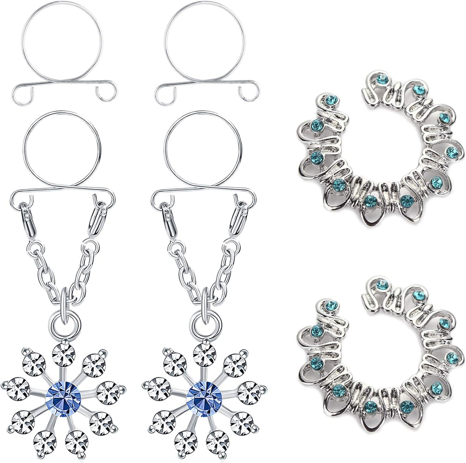 VCMART 2 Pairs Fake Nipple Ring with Dangle Stainless Steel Non Pierced Nipple Bar Piercing Jewellery
