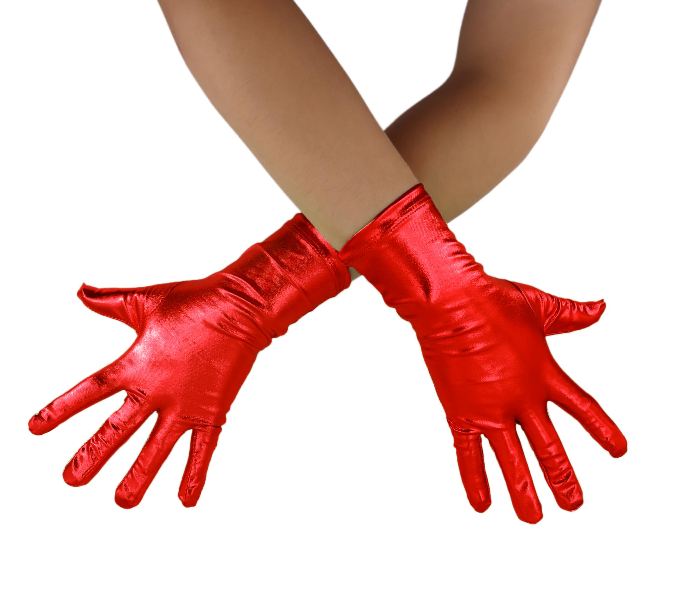 Photo 1 of Sheface Shiny Metallic Gloves - Men's & Women's 1980s Costume Party Cosplay & Opera Wet Look Gloves (Red, One Size)