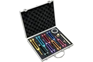Lrowvenu Chakra Tuning Fork Set for Healing, 7 Chakra and 1 Soul Purpose Weighted Colorful Solfeggio Tuning Forks, with Tuning Fork Activator, Rubber Mallet, Base, and Exquisite Aluminum Box