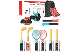 TRANSNOVO 12 in 1 Switch 2 Sports Accessories Bundle 2025 Compatible with Nintendo Switch 1/Switch OLED/Switch 2 Wii Sports Games, Family Party Accessories Kit for Joycon Controllers - With Carry Bag