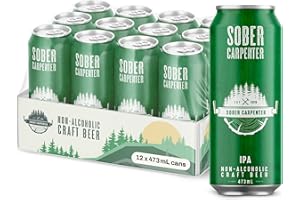 SOBER CARPENTER - IPA Beer (Craft), Delightful Non Alcoholic Beer for Any Occasion, Non Alcoholic Spirits & Alcohol Alternative, Low Calorie Drink with 65 Calories & 42 IBU, Pack of 12 (16 oz Ea)