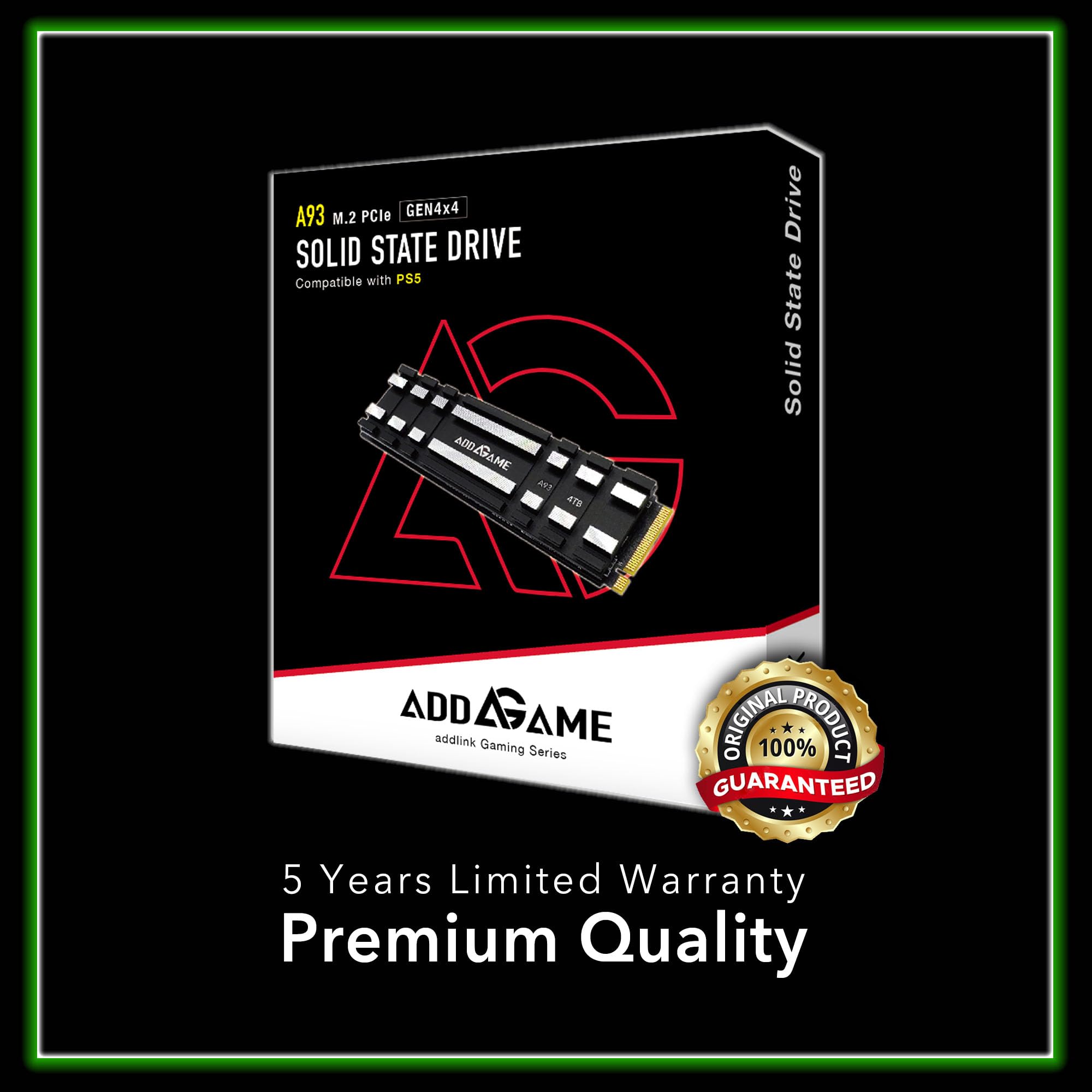 Addlink A93 2TB Storage Expansion for PS5 Console with Heatsink, Up to 7400mb/s, Gen 4 PCIe NVMe m.2 2280, SLC Cache Internal Solid State Drive(‎ad2TBA93M2P)