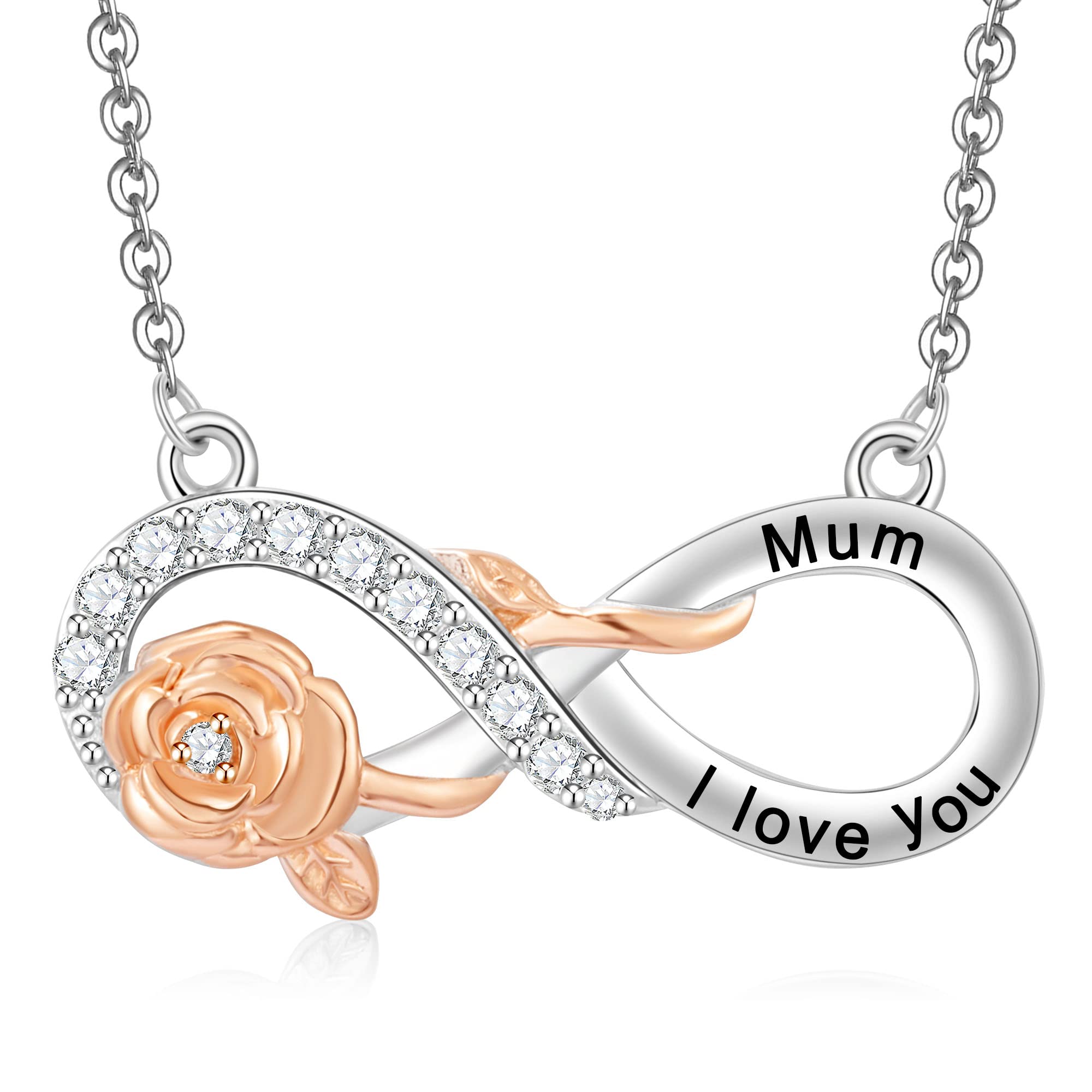 Women's Necklace 925 Sterling Silver Infinity Rose Pendant Gift for Mum