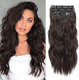 Fine Plus Clip In Hair Extensions 4Pcs Thick Natural Brown 20in Curly Wavy