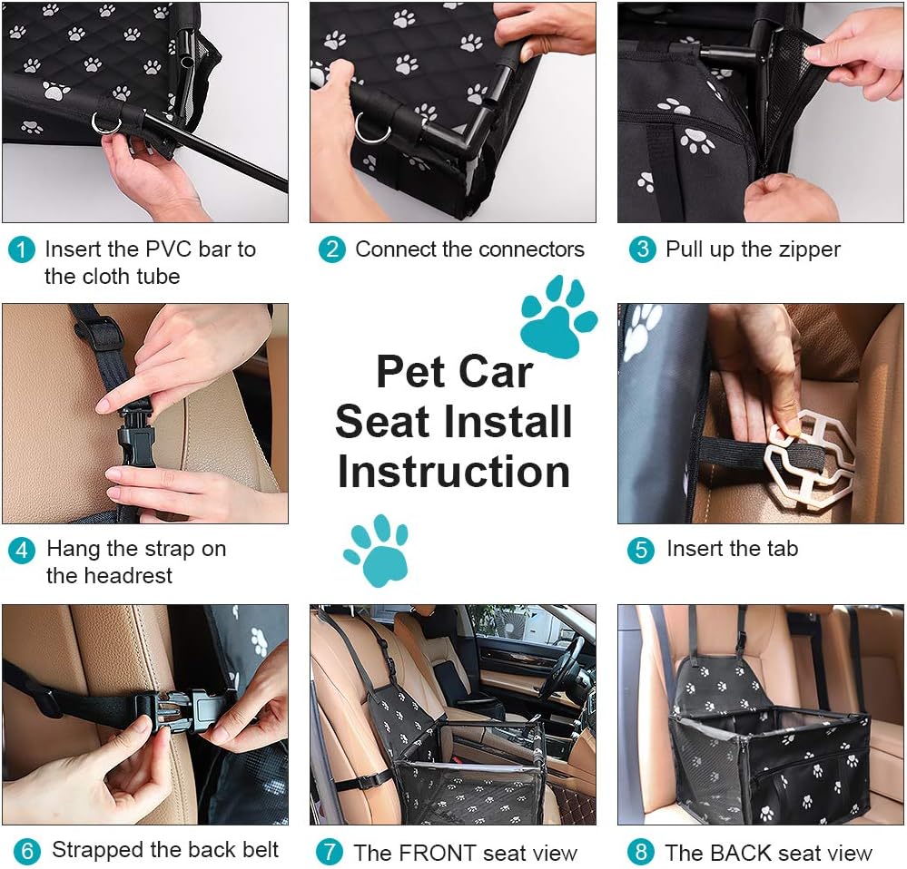 HIPPIH Small Dog Car Seat, Upgraded Sturdy Pet Car Seat for Medium Dogs with Whole PVC Bars Frame, Dog Booster Seats for Vehicles with Anti-Skid Mat, Puppy Car Seat for Pets Under 11 lb : Pet Supplies