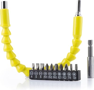 ® extensor flexible magnetico para atornillador, extensor de broca, herramientas bricolaje, accesorios destornillador, extendor giratorio 360º, adaptadores de brocas. Color Amarillo