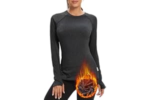 Soneven Women Fleece Thermal Long Sleeve Running Shirt Workout Tops Moisture Wicking Athletic Shirts with Thumb Holes