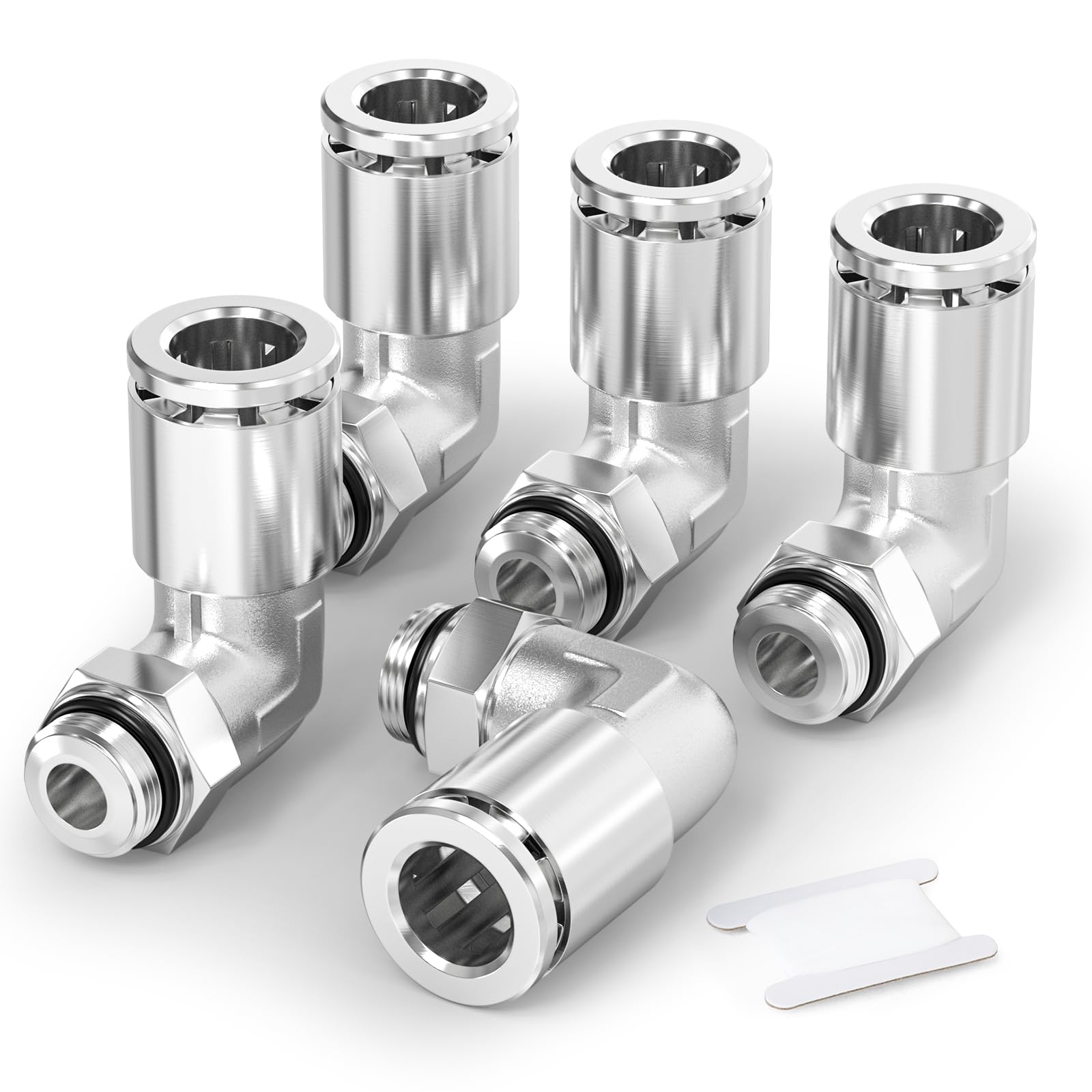 TAILONZ PNEUMATIC Elbow 8mm Tube OD x 1/4 Inch BSP Thread Push to Connect Fittings Copper Nickel Plating TPL8-02 (Pack of 5)