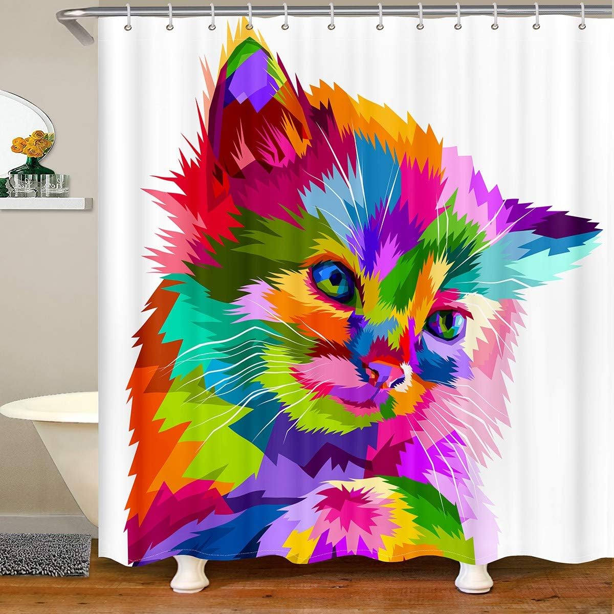Homewish Kids Cartoon Shower Curtain Cat Bath Curtain Gypsy Bathroom