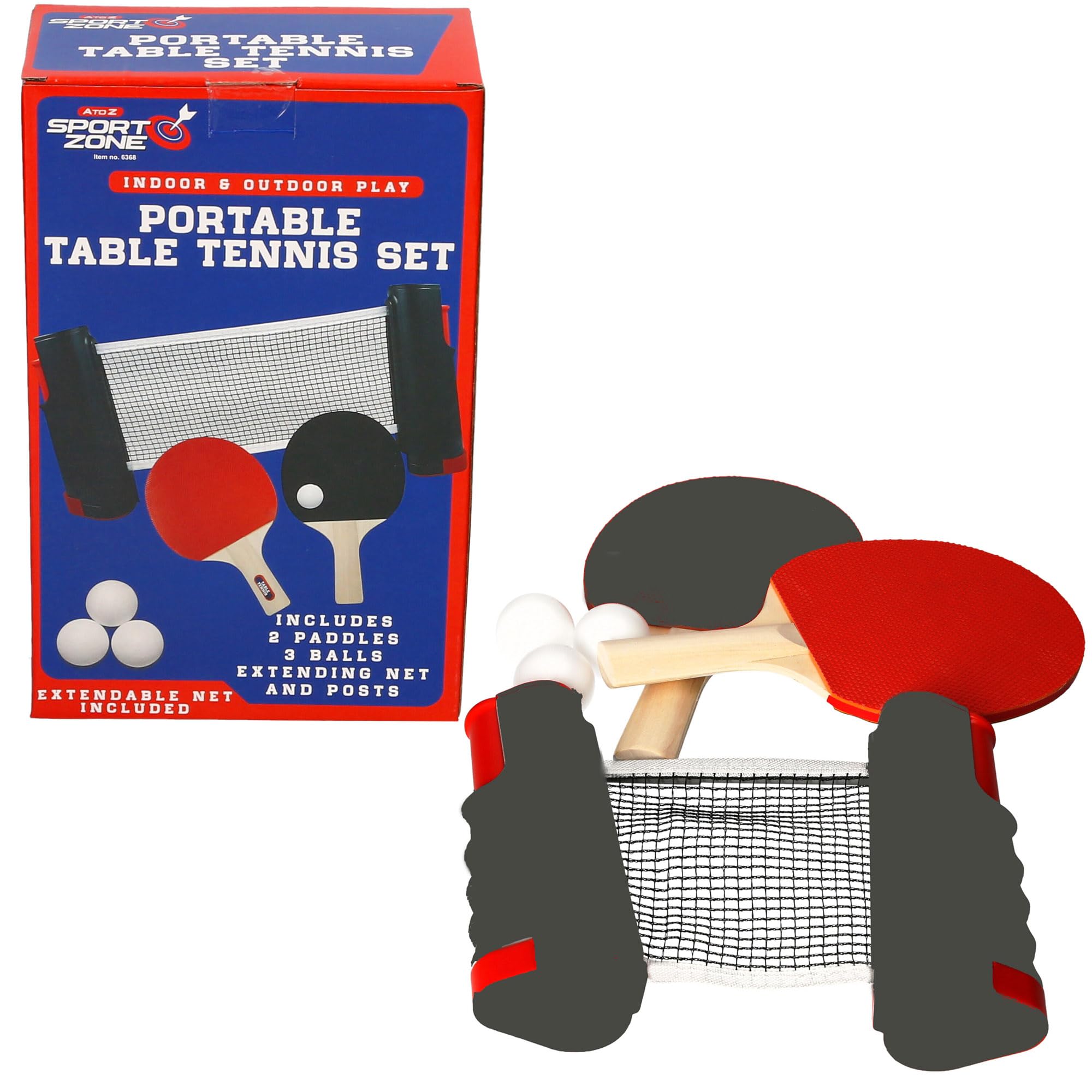 Atoz Sport Zone Portable Table Tennis Set, Indoor & Outdoor Play, 2 Paddles, 3 Balls, Extendable Net and Posts