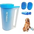 PETMIMIXD Dog Paw Washer with Handle, Absorbent Towels & Adjustable Bath Brush for Short and Long Hair, Muddy Pet Foot Cleaner (Blue, Large)
