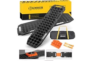 BUNKER INDUST Off-Road Traction Boards with Jack Lift Base,2 Pcs Multifunctional Recovery Track Ramp Traction Mat for 4WD UTV SUV Truck-Mud, Sand, Snow Tire Traction Devices Black with Carry Bag