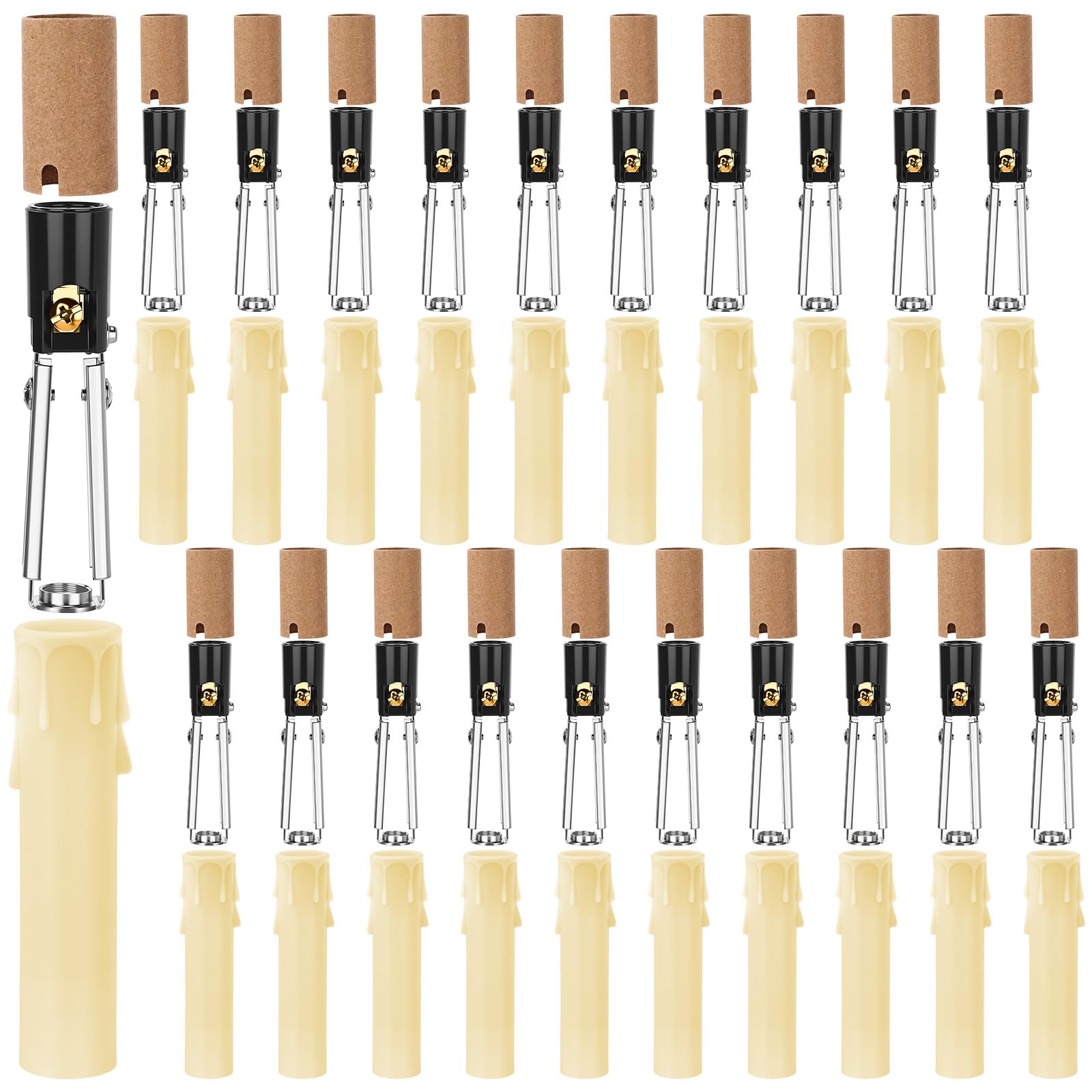 Photo 1 of ***MISSING ITEM***Riakrum 20 Set E12 Length Adjustable Bulb Socket Chandelier Socket with Cardboard Insulator and 4" Wax Dripping Plastic Candle Cover Sleeve, Lamp Repair Kit for Chandelier Candle Base(Cream)