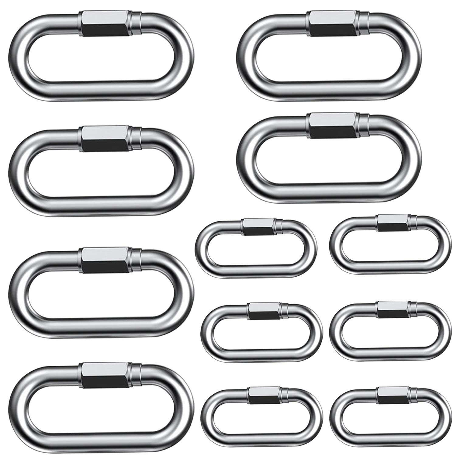 12 PC M8 M4 Quick Chain Links, 304 Stainless Steel D Shape Locking Quick Chain Repair Links 6 M8 + 6 M4