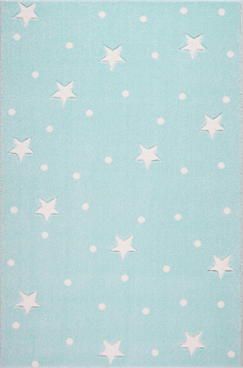 Livone Easy-care children's rug, baby rug, children's room, stars dots, in mint white, size 100 x 150 cm