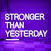 Gyaksjm Stronger Than Yesterday Neon Sign for Wall Decor Gym Neon Light Purple Letter Neon light sign Dimmable USB Powered LED Neon Signs for Home Gymmer Fitness Club Classroom
