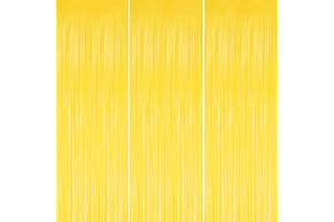 DECOCKRAT 3 Pack Foil Fringe Backdrop - Pastel Yellow Shiny Tinsel Curtains for Party Decoration/Photo Booth Props - 3.3x8.2 FT Metallic Foil Backdrop for Birthday, Wedding, Graduation, Christmas.