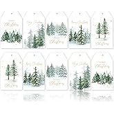 Whaline 120Pcs Christmas Paper Gift Tags Watercolor Christmas Tree Tags Gold Foil with Hemp Rope Merry Christmas Holiday Hanging Labels Gift Tags for Xmas Winter DIY Gift Party Favor Decor, 5 Designs