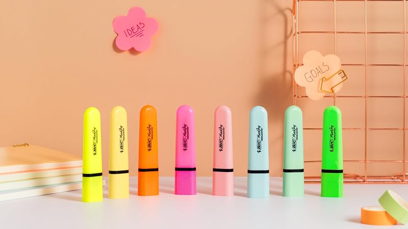 Marking Surligneurs à pointe biseautée et Longue Durée pour Usage Scolaire et Professionnel (1.2 mm-4.6 mm) - Couleurs Assorties Néon et Pastel, Boîte de 10