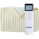 XINIUSLEEP Heated Blanket Electric Blanket 62"x84", Soft Flannel Sherpa Electric Throw with 5 Heating Level & 12 Times Setting, Heated Throw with Overheating Protection, Machine Washable (Beige)