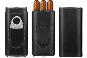 cgaplus 3-Finger Leather Cigar Case with Cutter Cedar Wood Lined Cigar Humidor Portable Travel Cigar Case(Black)