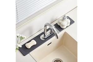 FATILIN Stone Faucet Mat for Kitchen Sink with Oval Hole – 23.6" × 3.9" Diatomite Drying Stone Mat & Sink Protector, Quick-Dry Splash Guard Water-Absorbing Tray for Bathroom Counter（Dark Gray.23.6" x 3.9"）