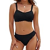 Blooming Jelly Womens Bikini Set Two Piece Ruffle Bandeau Bathing Suits Cheeky High Cut Cute Eyelet Swimsuit
