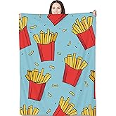 Turamurra French Fries Blanket Gifts for Adults and Kids Funny Food Throw Blankets for Bed Room Couch Soft Lightweight Warm Cozy Throws Decor 50x60in