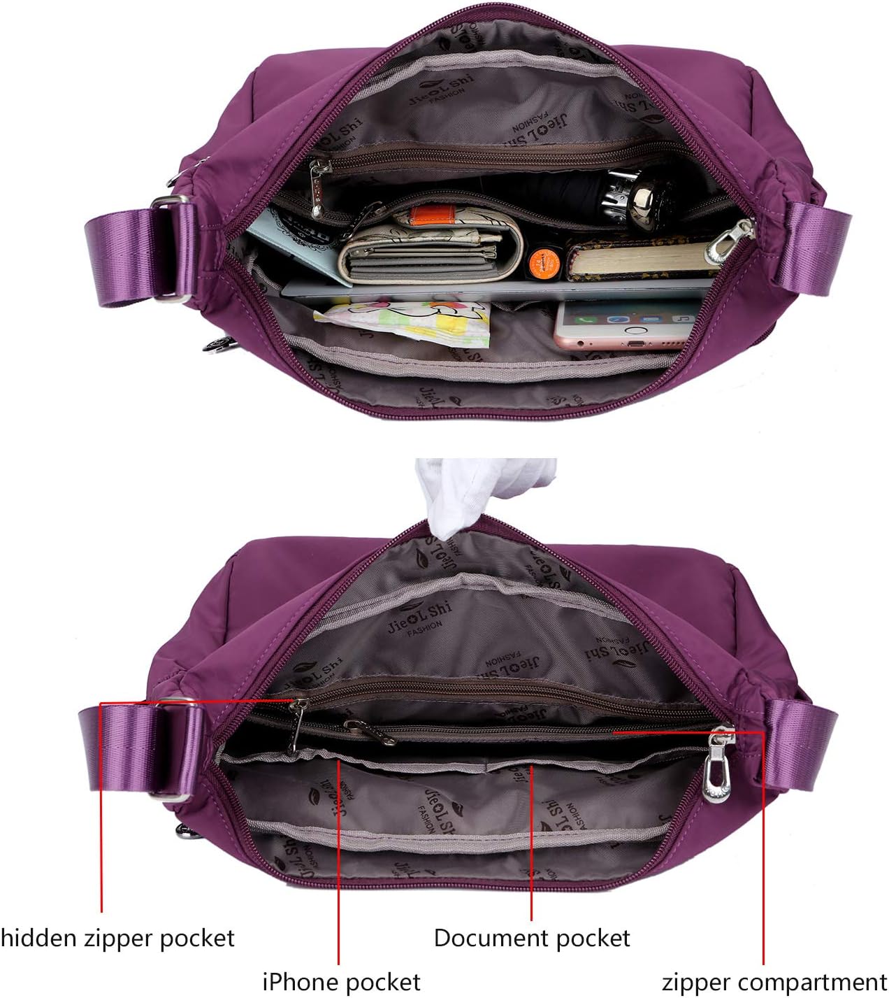 NOTAG Womens Shoulder Bag Multi Pocket Crossbody Bag Waterproof Tote Handbag Travel Purse Lightweight Messenger Bag for Casual Sport Hiking Travel 2 Size (L - Image 4