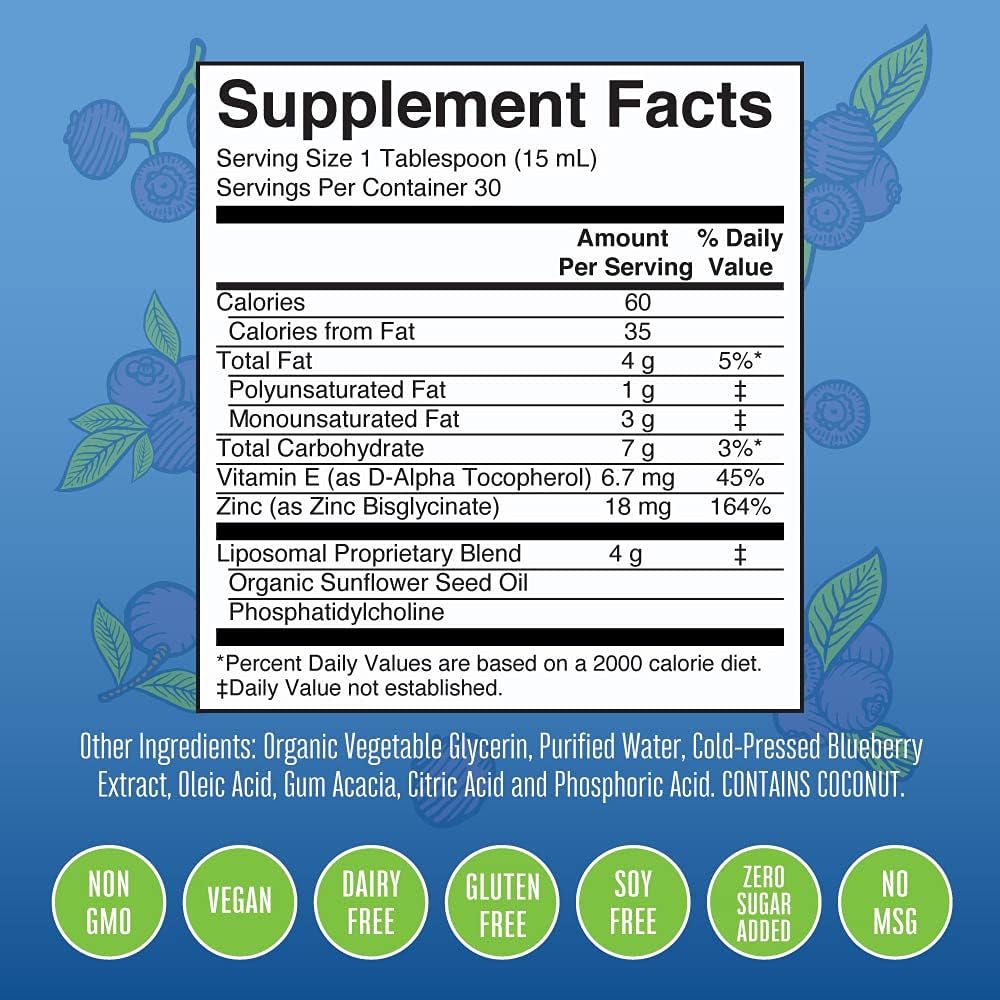 Megadose Zinc Liposomal by MaryRuth's (Blueberry) | Enhanced Absorption Liquid Zinc | Immune Health Supplement for Men & Women | Vegan, Gluten Free, Sugar Free, Non-GMO | 15.22oz: Health & Personal Care