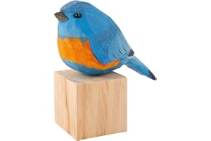 WEWAYSMILE Wooden Carved Bird Decor Bird Figurines Hand Carved Painted Wooden Statues Decor Gifts for Bird Lovers Housewarming, BirthdayChristmas, Thanksgiving Day (Mountain Blue Crane)
