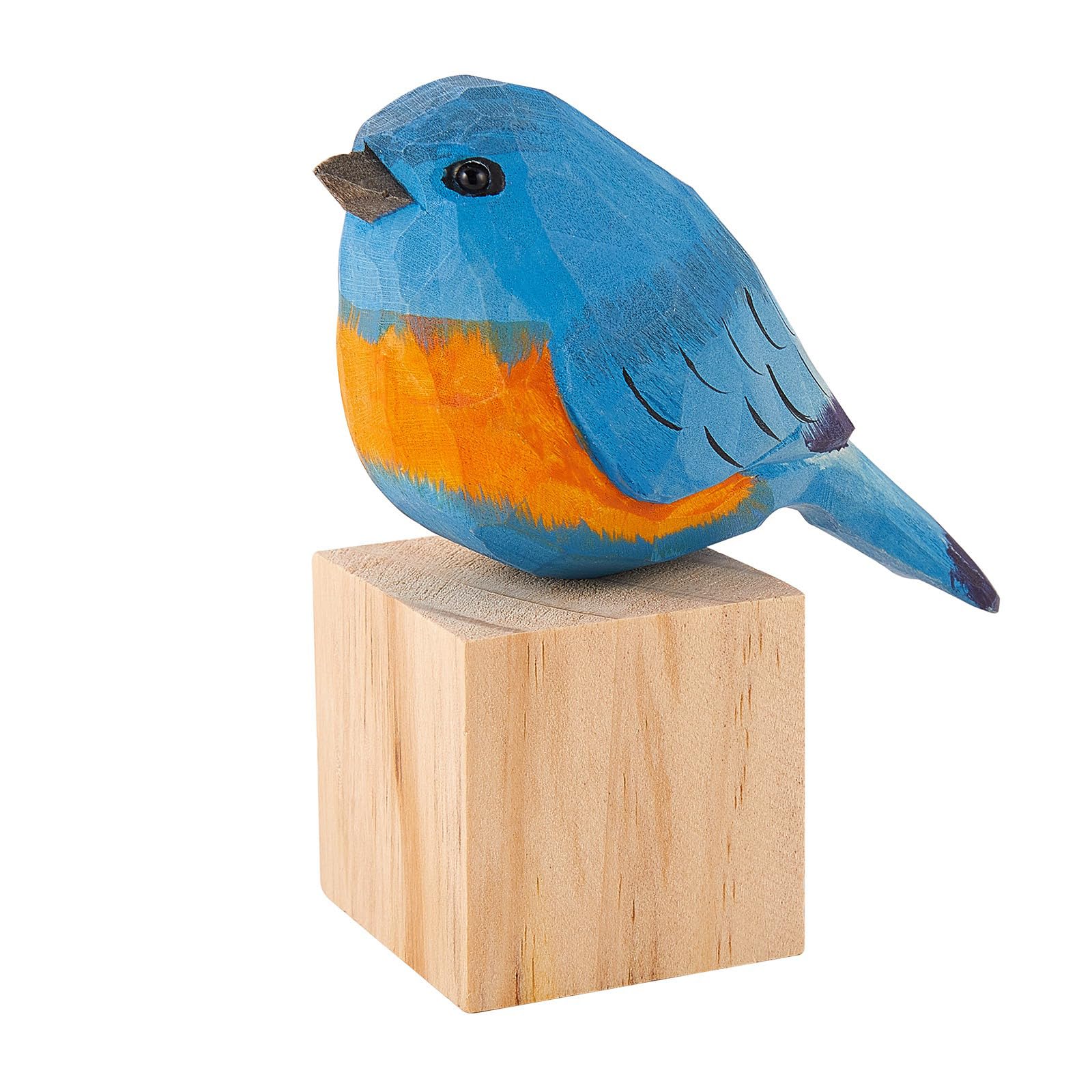WEWAYSMILE Wooden Carved Bird Figurine, Hand Carved Painted Wooden Statues,Cute Animal Ornament Craft for Home Office Desktop Decoration(Mountain Blue Crane)